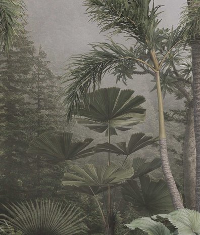 Jungle fotobehang Tropical Mist Oasis, afwasbaar Jungle fotobehang Tropical Mist Oasis, afwasbaar