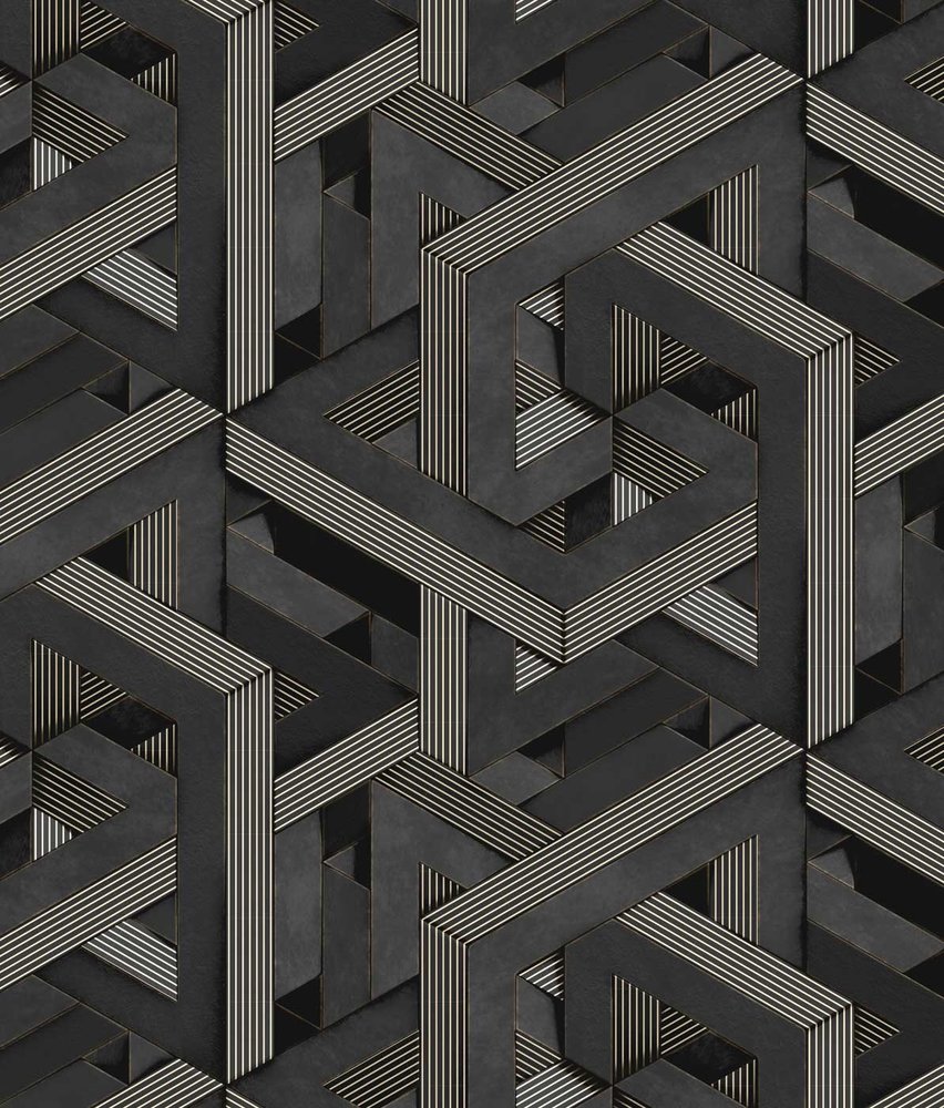 Geometrische Tapete Midnight Labyrinth, grau, waschbar Geometrische Tapete Midnight Labyrinth, grau, waschbar