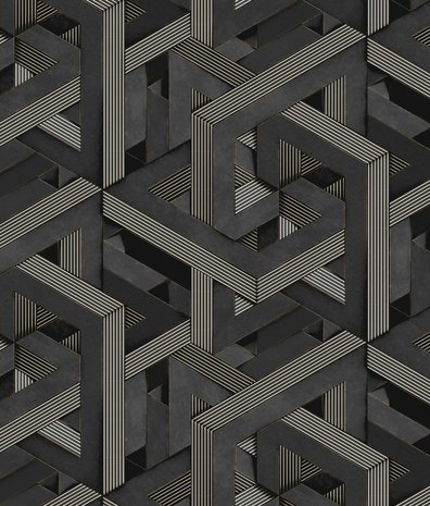 Geometrische Tapete Midnight Labyrinth, grau, waschbar Geometrische Tapete Midnight Labyrinth, grau, waschbar