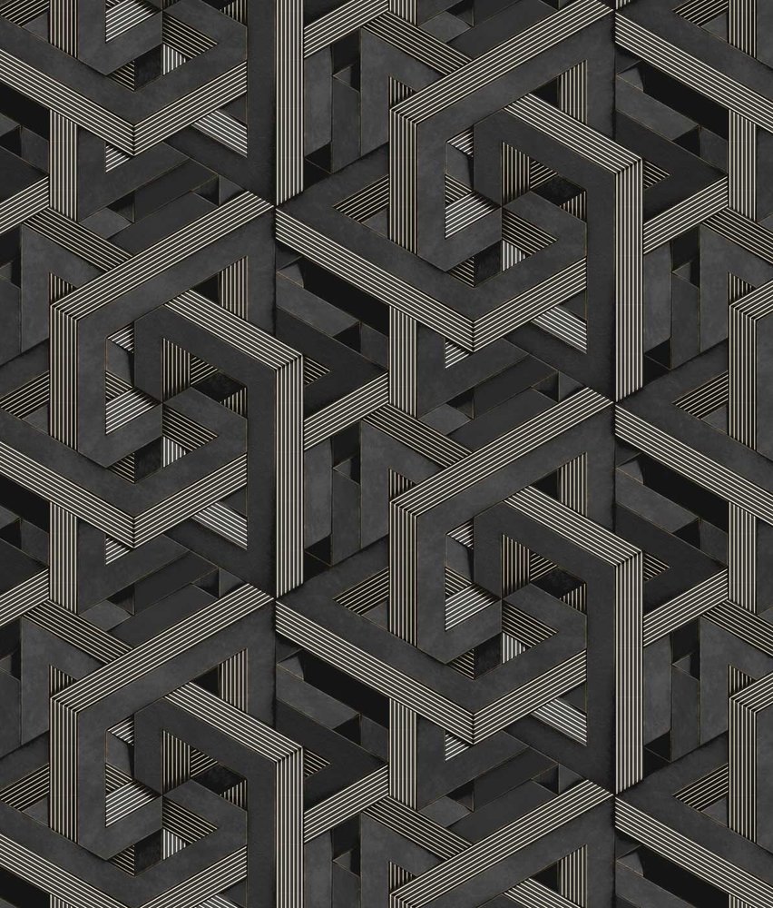 Geometrische Tapete Midnight Labyrinth, grau, waschbar Geometrische Tapete Midnight Labyrinth, grau, waschbar