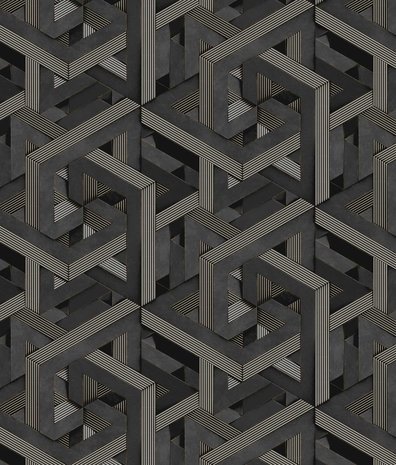 Geometrische Tapete Midnight Labyrinth, grau, waschbar Geometrische Tapete Midnight Labyrinth, grau, waschbar