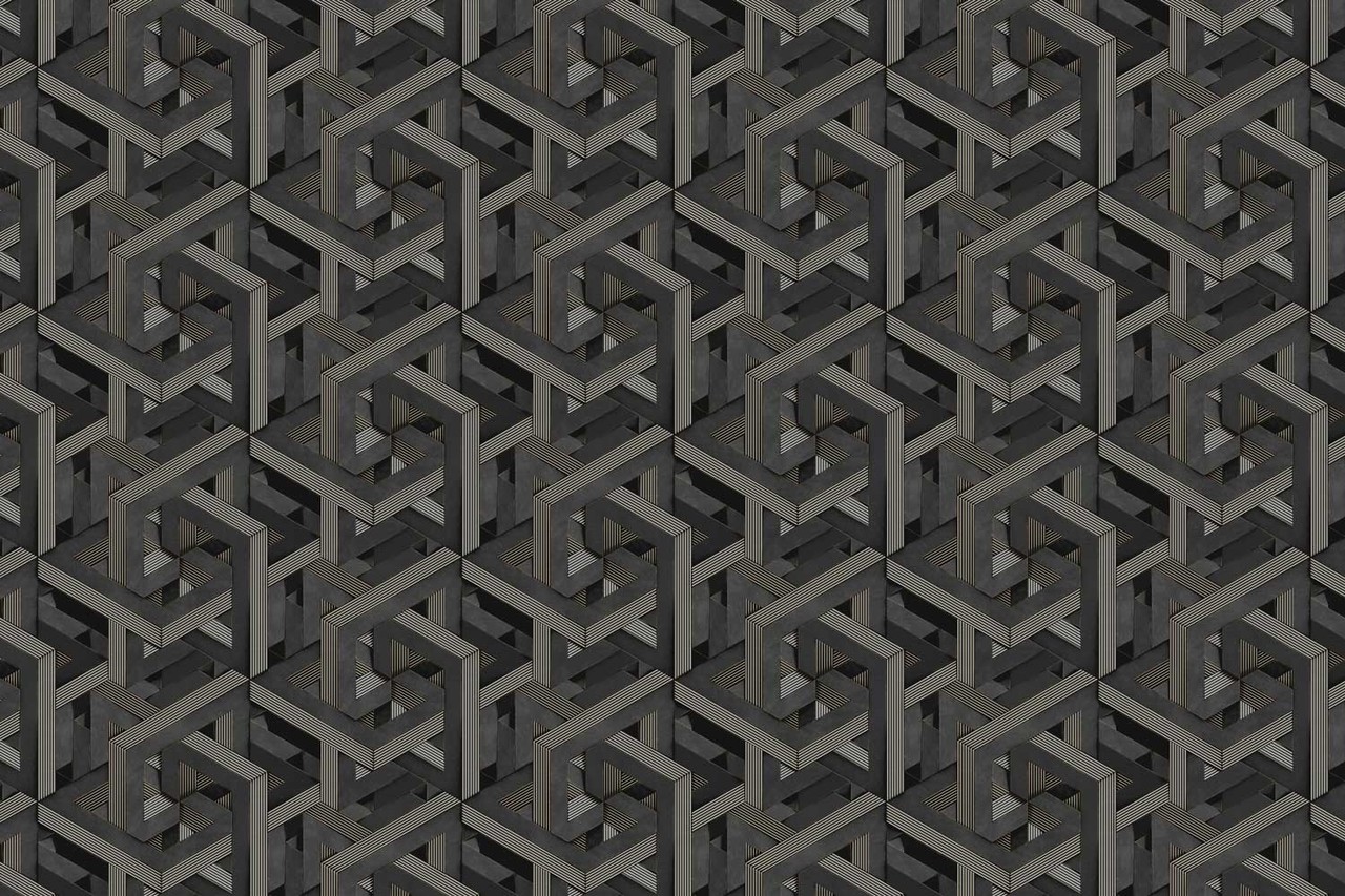 Geometrische Tapete Midnight Labyrinth, grau, waschbar Geometrische Tapete Midnight Labyrinth, grau, waschbar