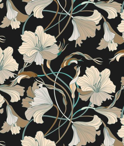 Bloemen behang Serene Blossom, zwart-wit, afwasbaar Bloemen behang Serene Blossom, zwart-wit, afwasbaar