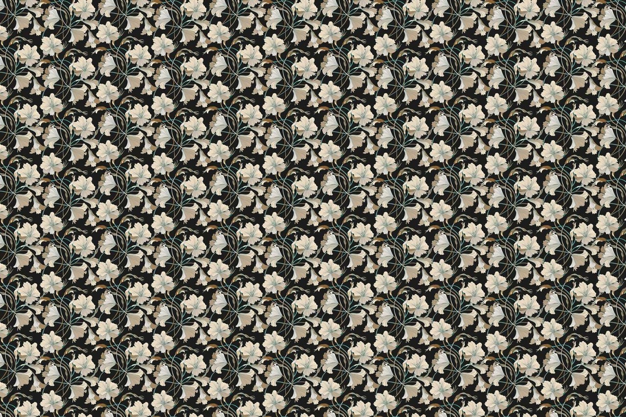 Bloemen behang Serene Blossom, zwart-wit, afwasbaar Bloemen behang Serene Blossom, zwart-wit, afwasbaar