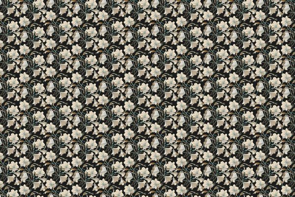 Bloemen behang Serene Blossom, zwart-wit, afwasbaar Bloemen behang Serene Blossom, zwart-wit, afwasbaar