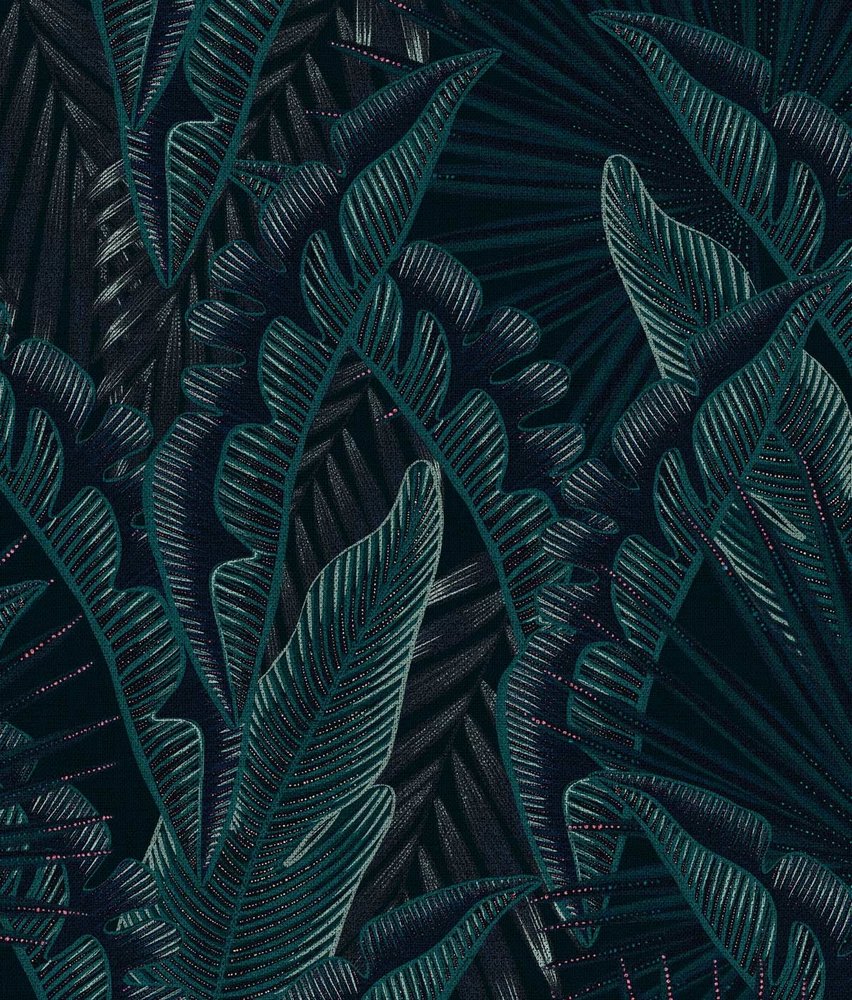 Blättertapete Palm Whispers, blau, waschbar Blättertapete Palm Whispers, blau, waschbar