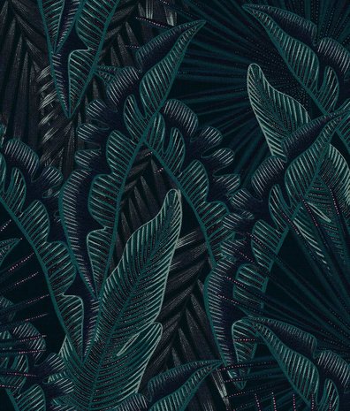 Blättertapete Palm Whispers, blau, waschbar Blättertapete Palm Whispers, blau, waschbar