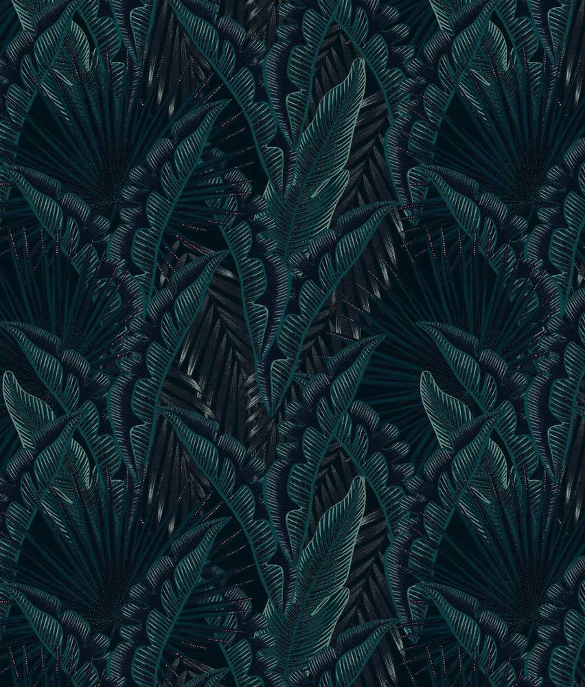 Blättertapete Palm Whispers, blau, waschbar Blättertapete Palm Whispers, blau, waschbar