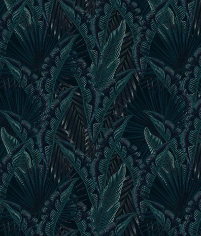 Blättertapete Palm Whispers, blau, waschbar Blättertapete Palm Whispers, blau, waschbar