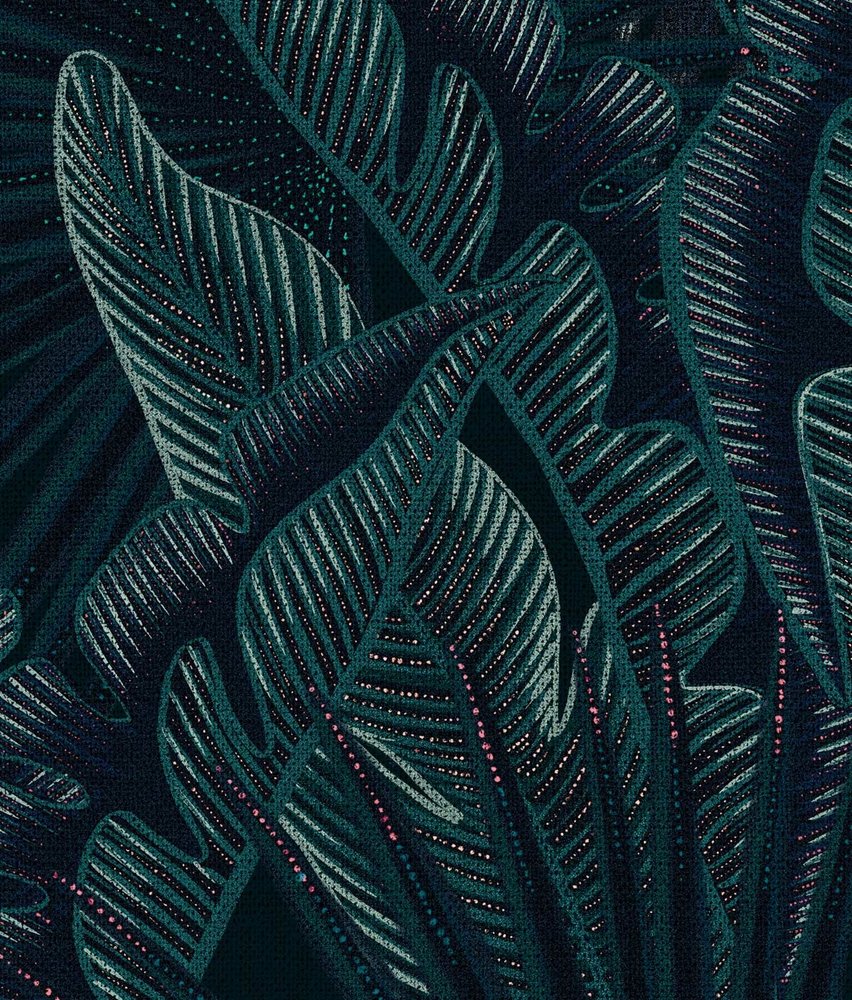 Blättertapete Palm Whispers, blau, waschbar Blättertapete Palm Whispers, blau, waschbar