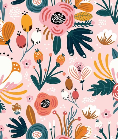 Children's wallpaper Floral Fiesta, pink, washable Children's wallpaper Floral Fiesta, pink, washable