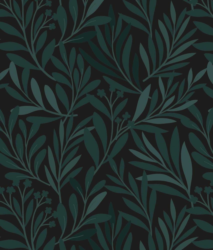 Bladeren behang Olive Serenity, groen, afwasbaar