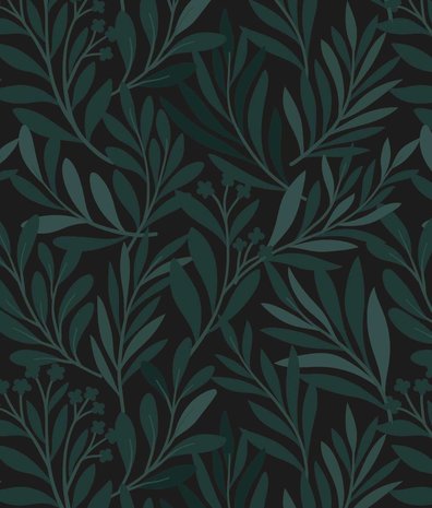 Leaves wallpaper Olive Serenity, green, washable