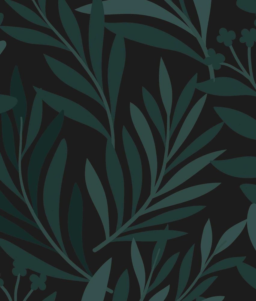 Bladeren behang Olive Serenity, groen, afwasbaar