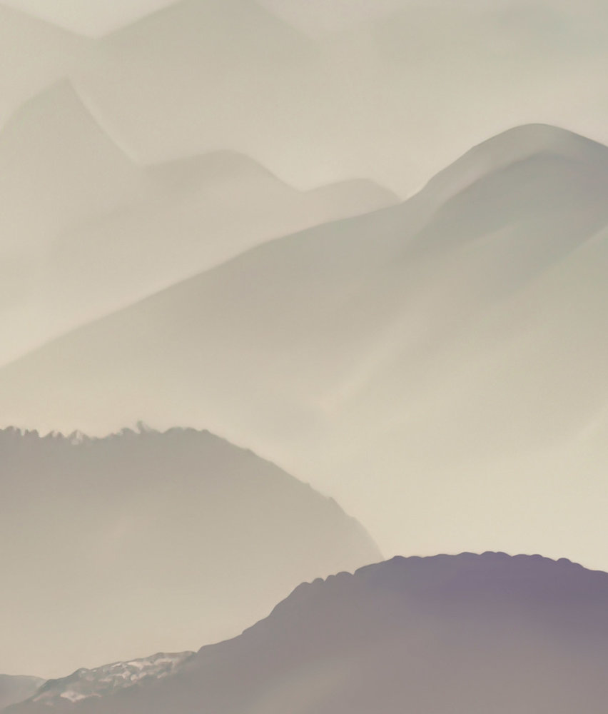Berge Tapete Misty Peaks, blau, waschbar Berge Tapete Misty Peaks, blau, waschbar