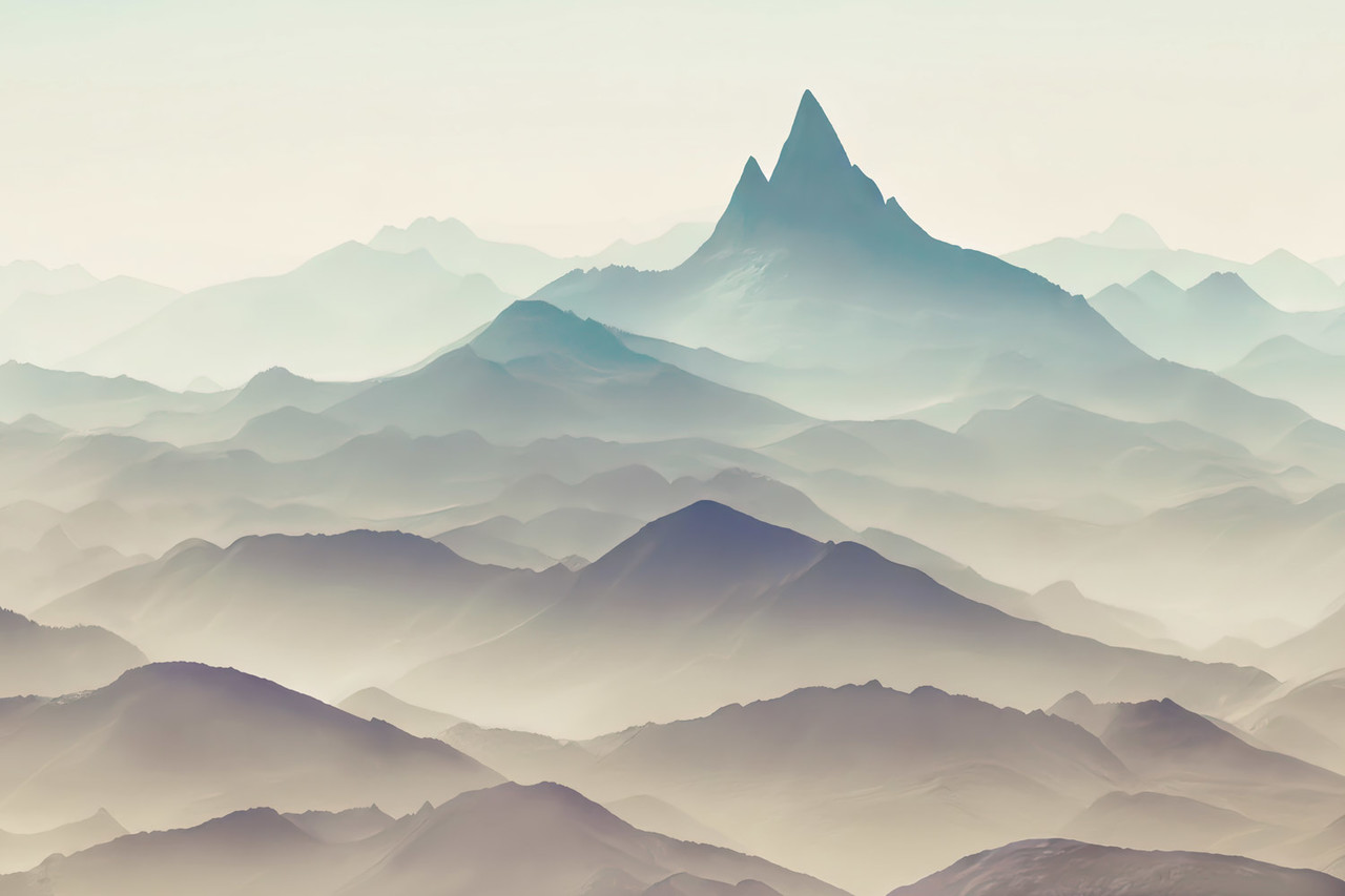 Berge Tapete Misty Peaks, blau, waschbar Berge Tapete Misty Peaks, blau, waschbar