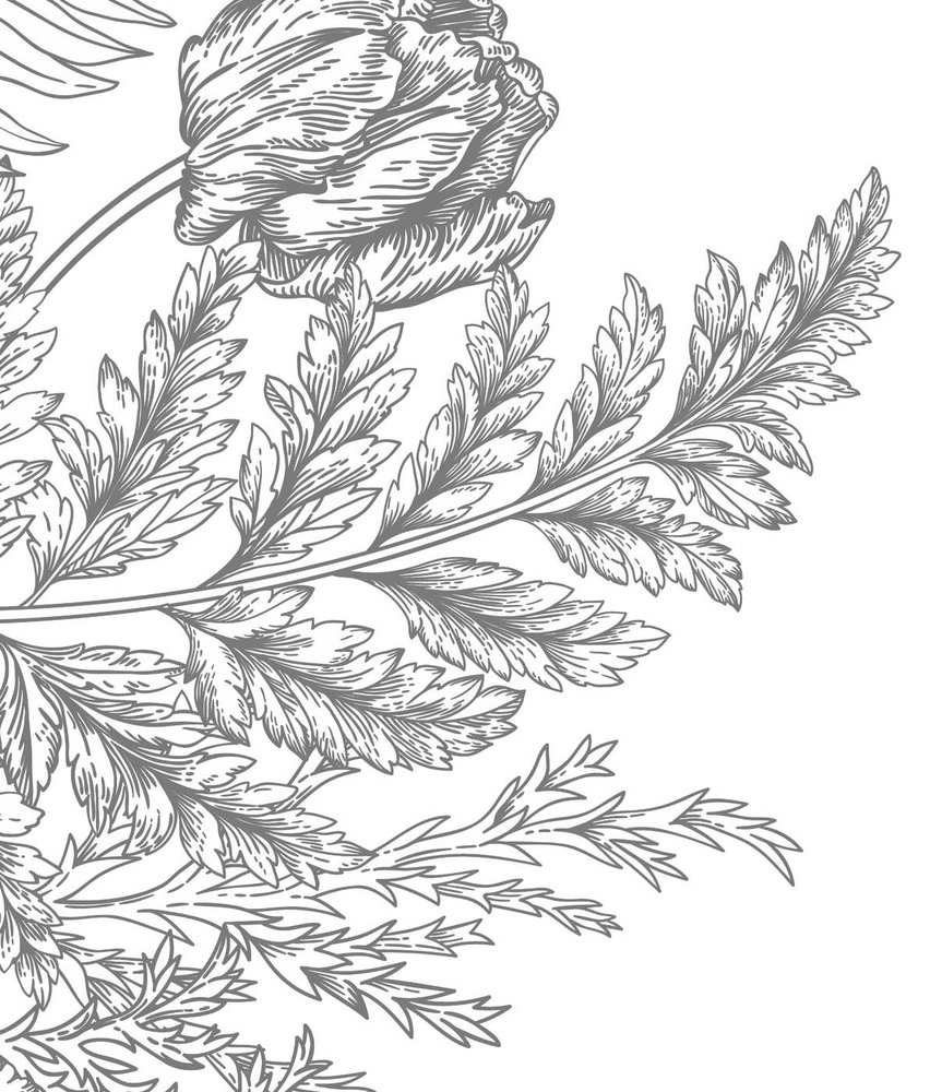 Bloemen behang Vintage Blossom, zwart-wit, afwasbaar Bloemen behang Vintage Blossom, zwart-wit, afwasbaar