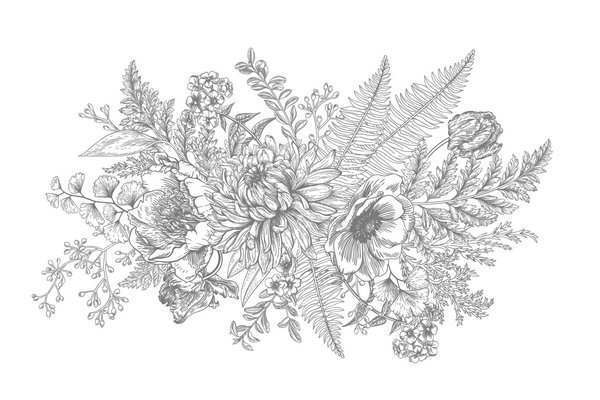 Bloemen behang Vintage Blossom, zwart-wit, afwasbaar Bloemen behang Vintage Blossom, zwart-wit, afwasbaar