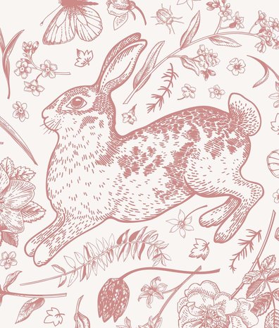 Kinderbehang Blushing Rabbit Dream, roze, afwasbaar