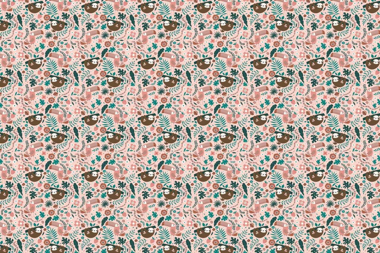 Children's wallpaper animals Cozy Sloth Haven, pink, washable Children's wallpaper animals Cozy Sloth Haven, pink, washable