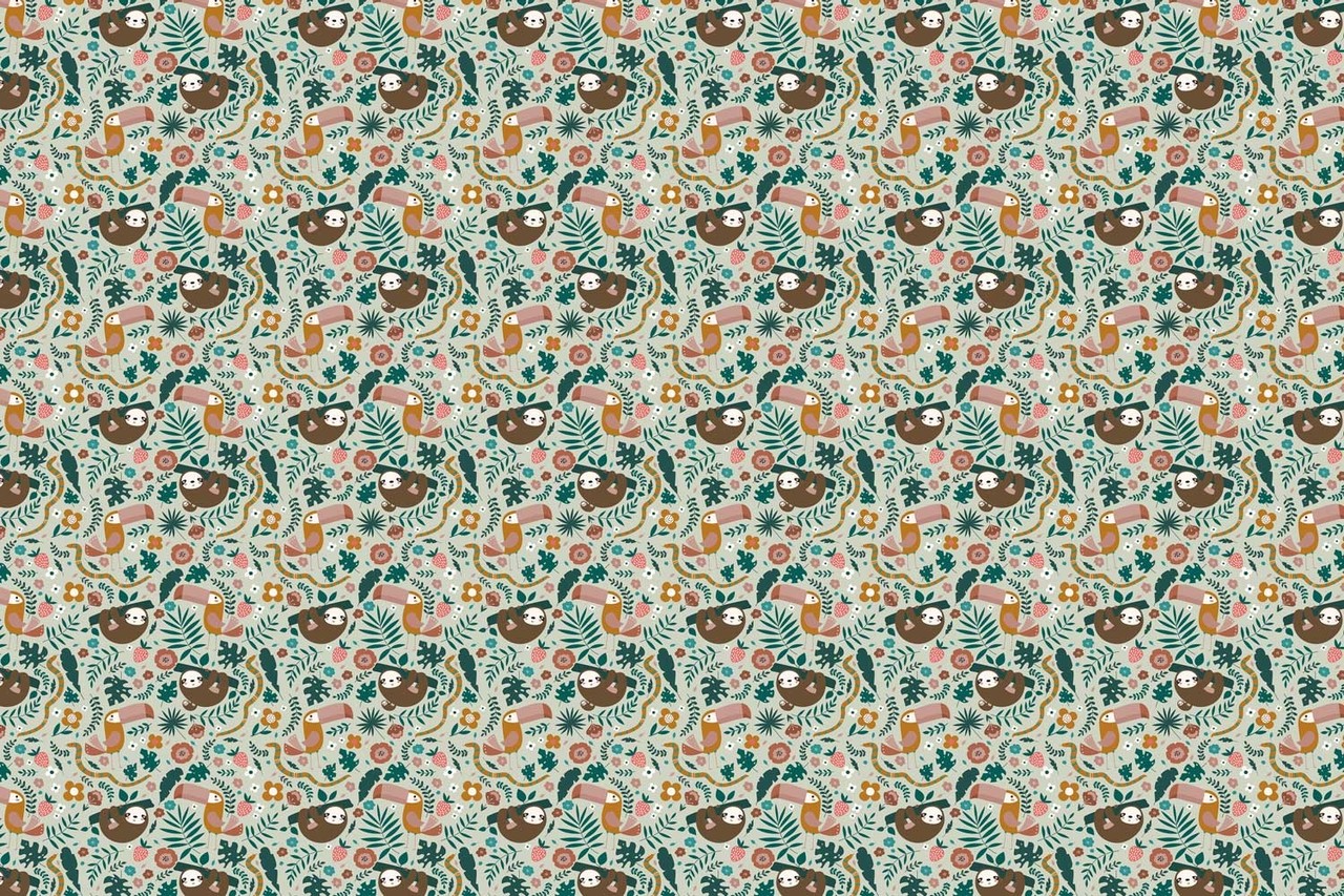 Kinderbehang dieren Cozy Sloth Haven, mintgroen, afwasbaar