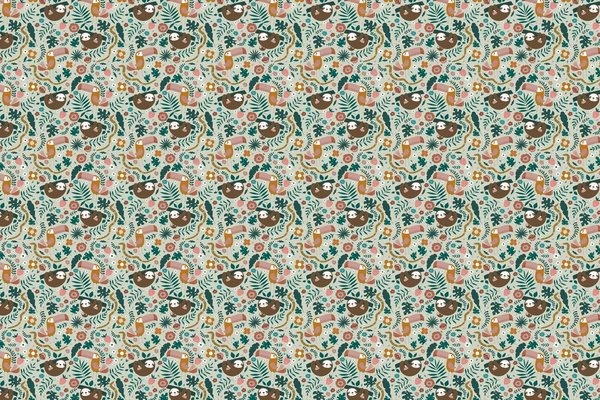 Kinderbehang dieren Cozy Sloth Haven, mintgroen, afwasbaar