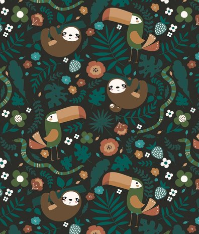 Kindertapete Tiere Cozy Sloth Haven, grün, waschbar Kindertapete Tiere Cozy Sloth Haven, grün, waschbar