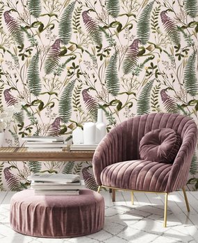 Bladeren behang Botanic Delight, beige, afwasbaar