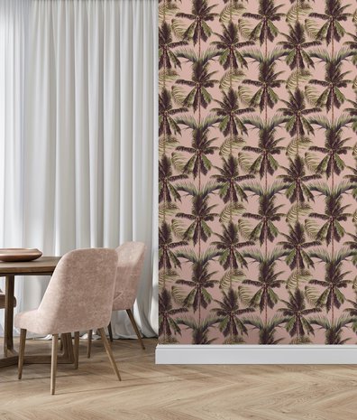 Palm behang Perfect Palm Delight, roze, afwasbaar