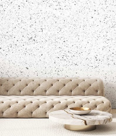 Natuursteen behang Terrazzo Bliss, wit, afwasbaar Natuursteen behang Terrazzo Bliss, wit, afwasbaar