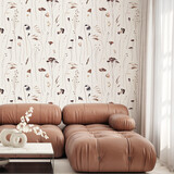 Bloemen behang Meadow Serenity, beige, afwasbaar Bloemen behang Meadow Serenity, beige, afwasbaar