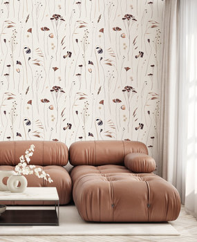 Bloemen behang Meadow Serenity, beige, afwasbaar Bloemen behang Meadow Serenity, beige, afwasbaar