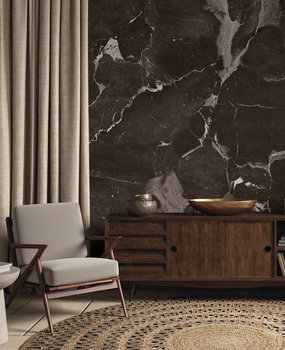 Marmer behang Bold Black Marble, zwart, afwasbaar Marmer behang Bold Black Marble, zwart, afwasbaar