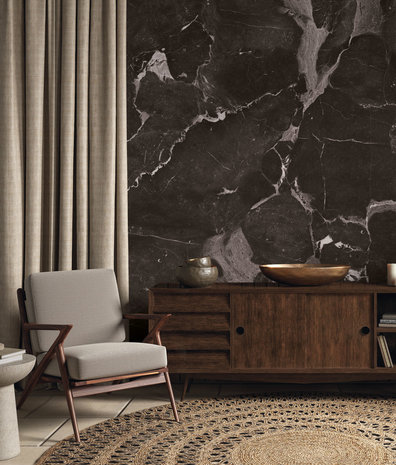 Marmer behang Bold Black Marble, zwart, afwasbaar Marmer behang Bold Black Marble, zwart, afwasbaar