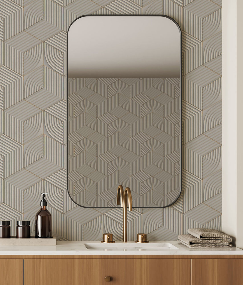 Geometrisch behang Mystic Maze, zand, afwasbaar Geometrisch behang Mystic Maze, zand, afwasbaar