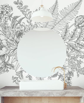 Bloemen behang Vintage Blossom, zwart-wit, afwasbaar Bloemen behang Vintage Blossom, zwart-wit, afwasbaar