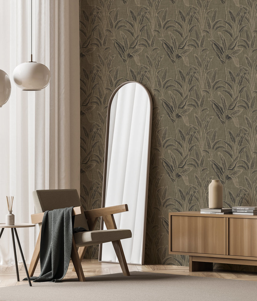 Leaves wallpaper Banana Breeze, brown, washable Leaves wallpaper Banana Breeze, brown, washable