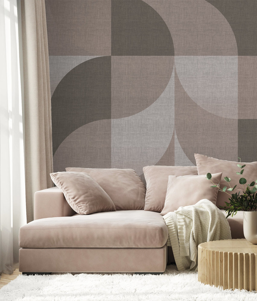 Retro wallpaper Midcentury Shades, taupe, washable