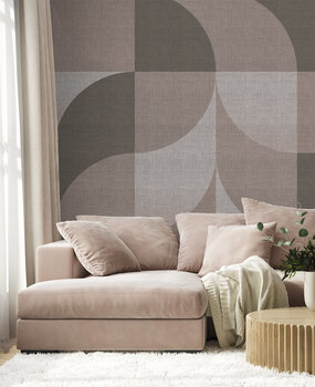 Retro behang Midcentury Shades, taupe, afwasbaar