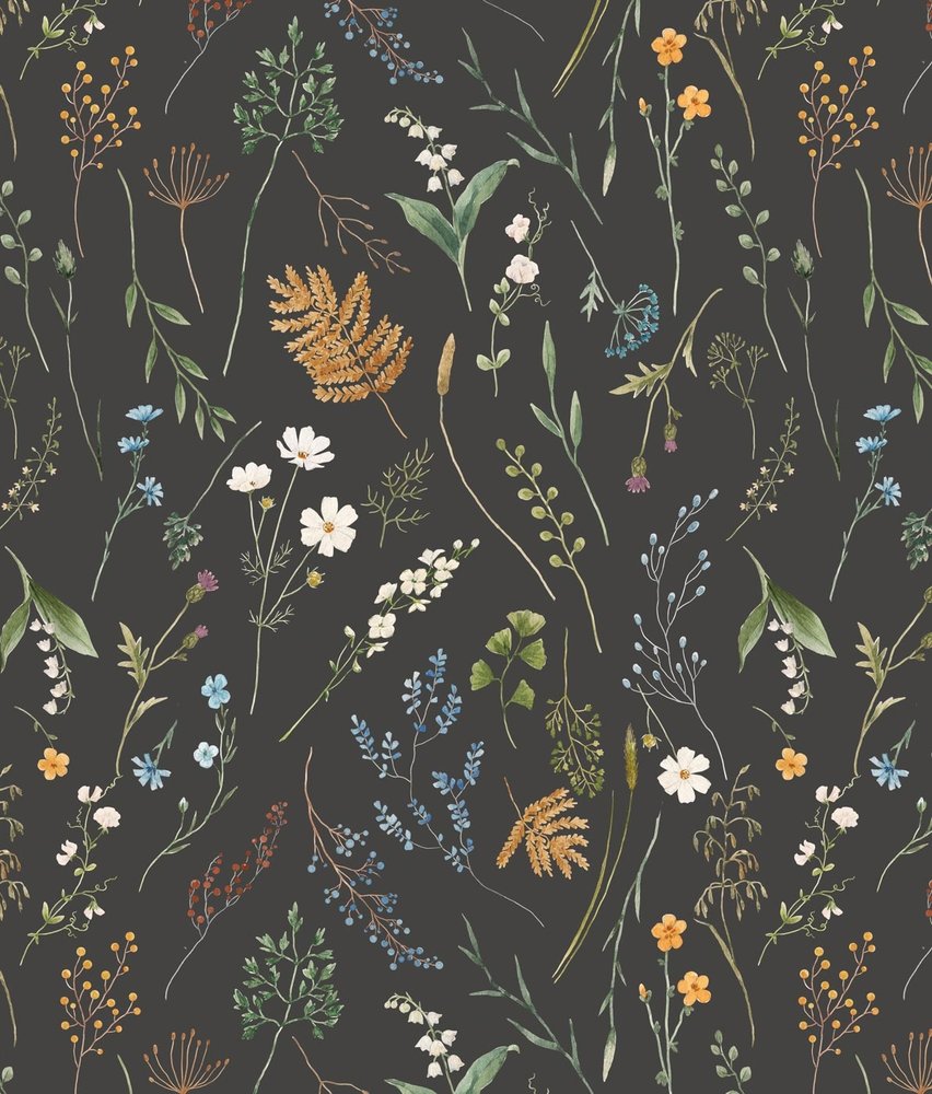 Blumentapete English Garden Delight, grau, waschbar Blumentapete English Garden Delight, grau, waschbar