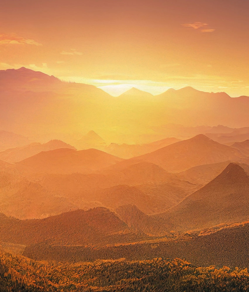 Landschap behang Summit Twilight Glow, afwasbaar Landschap behang Summit Twilight Glow, afwasbaar