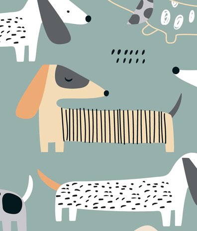 Kindertapete Doggie Dream, blau, waschbar Kindertapete Doggie Dream, blau, waschbar