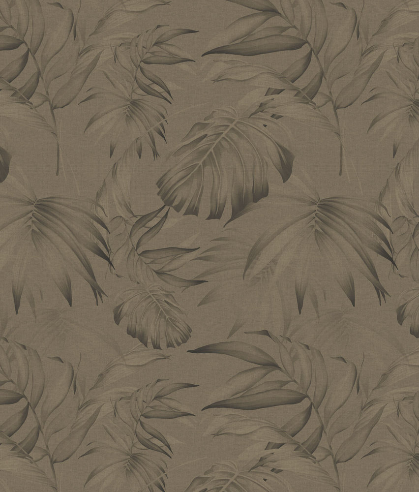 Bladeren behang Brown Jungle Retreat, bruin, afwasbaar