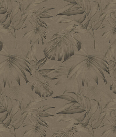 Bladeren behang Brown Jungle Retreat, bruin, afwasbaar