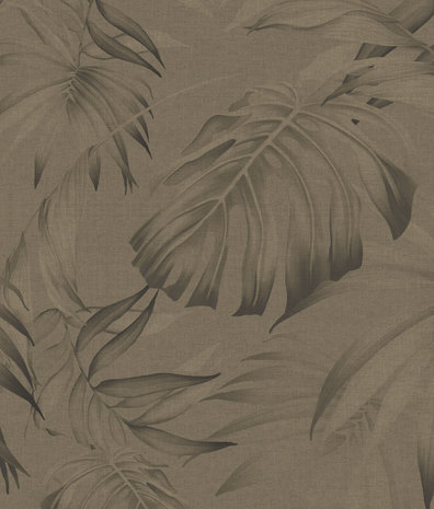 Bladeren behang Brown Jungle Retreat, bruin, afwasbaar