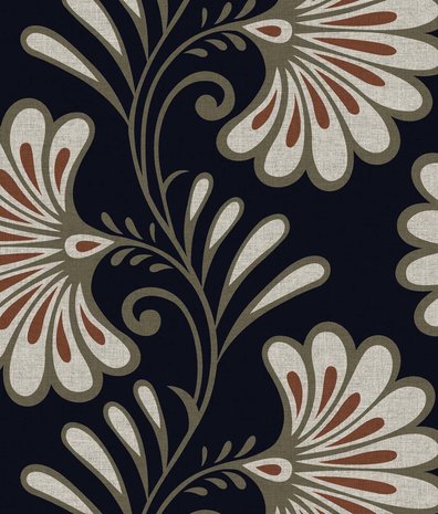 Retro behang Zen Blossom Harmony, zwart, afwasbaar Retro behang Zen Blossom Harmony, zwart, afwasbaar