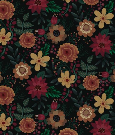 Bloemen behang Blossom Burst, kleurrijk, afwasbaar Bloemen behang Blossom Burst, kleurrijk, afwasbaar