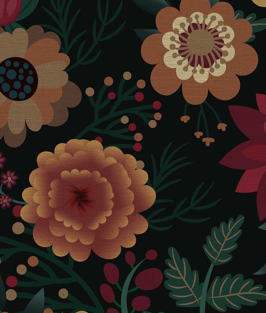 Bloemen behang Blossom Burst, kleurrijk, afwasbaar Bloemen behang Blossom Burst, kleurrijk, afwasbaar