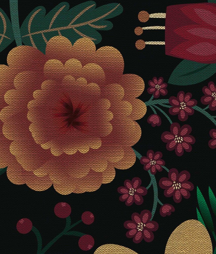 Bloemen behang Blossom Burst, kleurrijk, afwasbaar Bloemen behang Blossom Burst, kleurrijk, afwasbaar