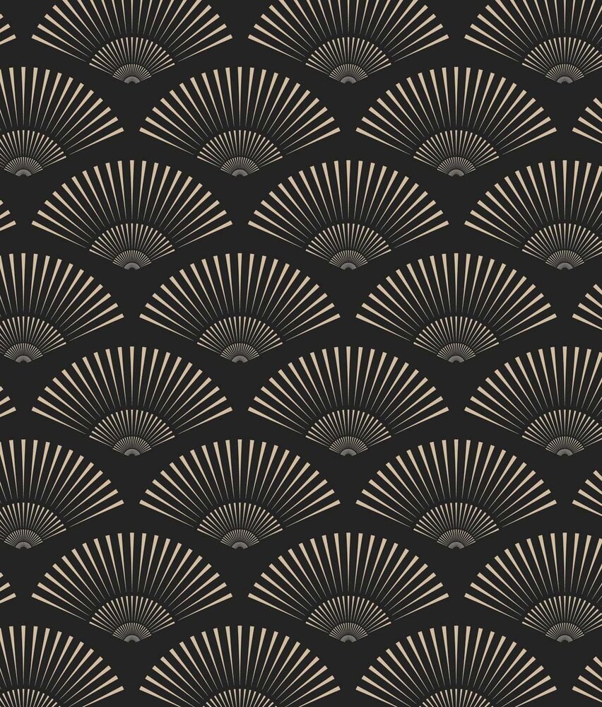 Retro wallpaper Art Deco Shells, black, washable Retro wallpaper Art Deco Shells, black, washable